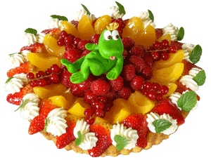 Obsttorte mit Frosch